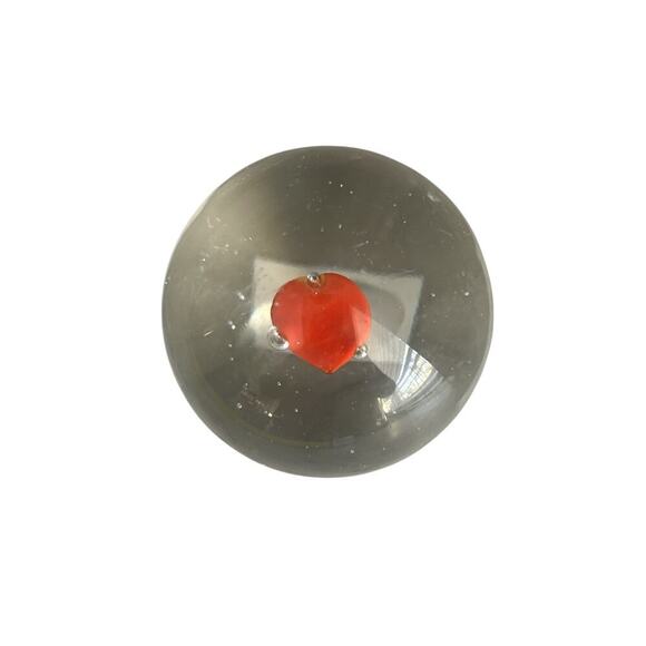 Art Glass Paperweight Red Heart Bubbles Vintage Clear Glass Home Decor Office - Picture 4 of 9